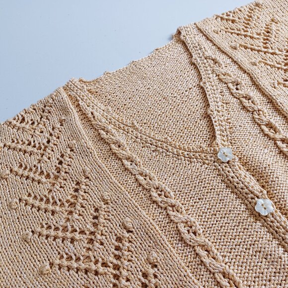 Handmade Yellow Mixed-knit Short Sleeve Cardigan - Picture 3 of 14